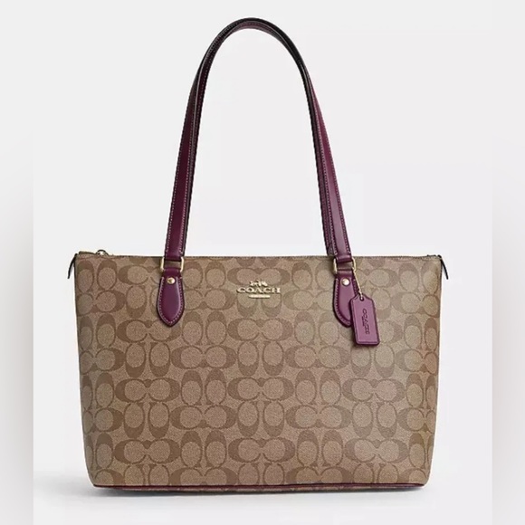NWT - COACH Gallery Tote In Signature Canvas CH504 GOLD/KHAKI/DEEP BERRY -  $378 - Picture 1 of 13